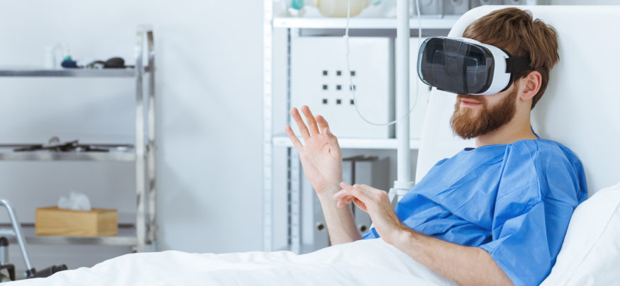 Hospital patient wearing a VR headset