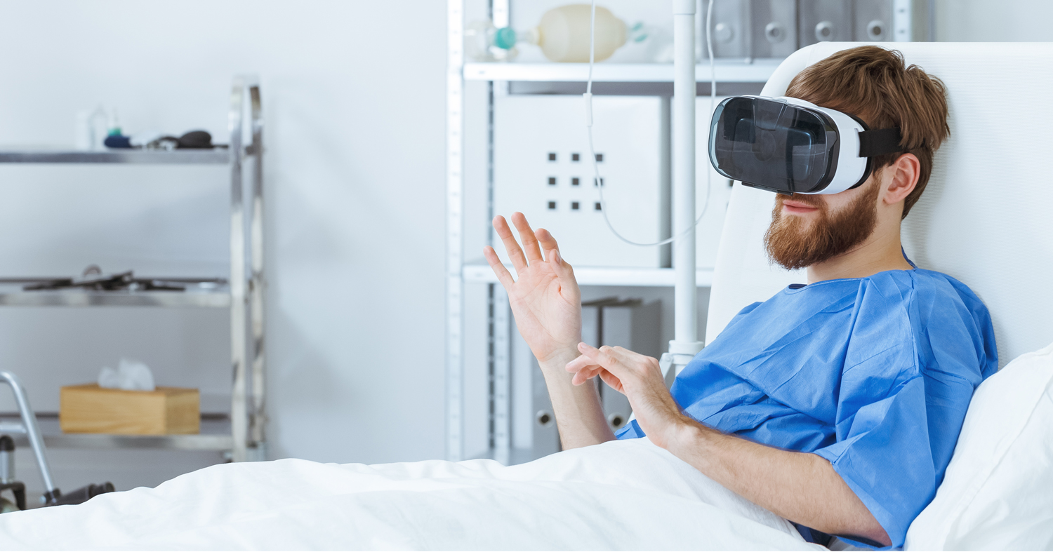 Hospital patient wearing a VR headset