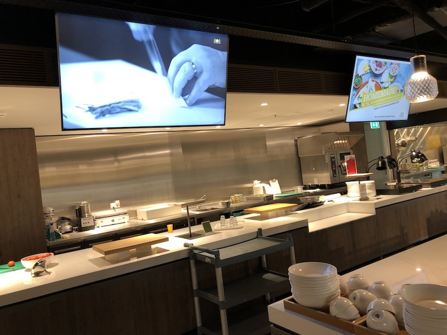 LED screens serve as menu boards in Microsoft office cafeterias