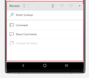 Review menu in Excel on Note10