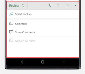 View menu in Excel on Note10