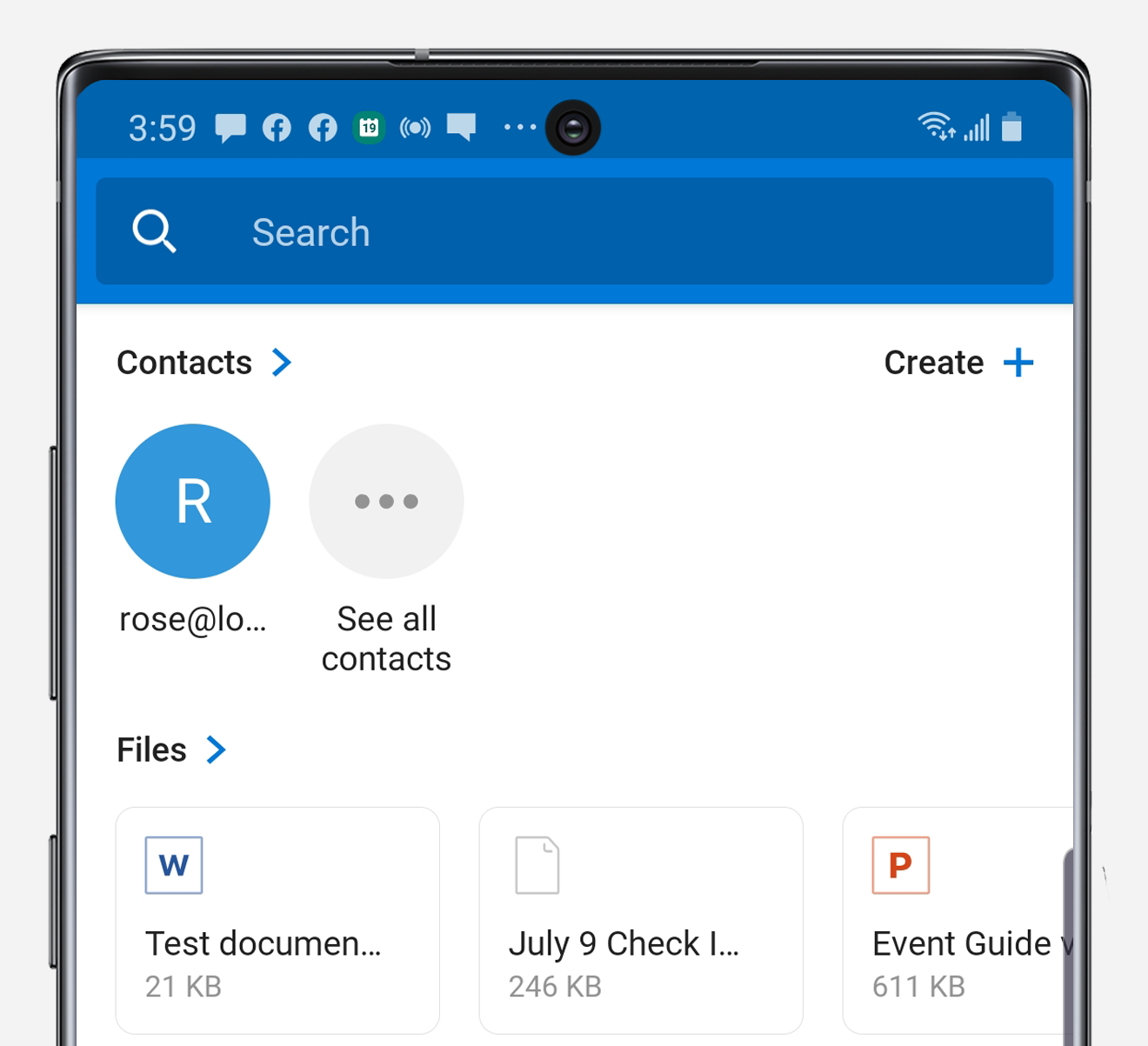 Outlook search on Note10