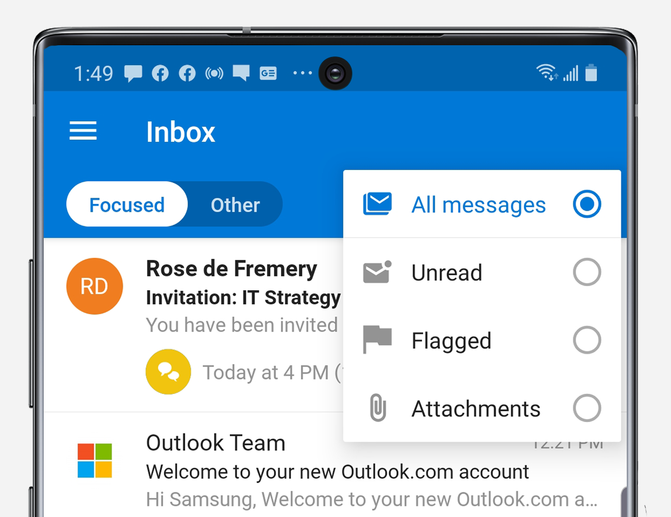 Outlook filtered messages