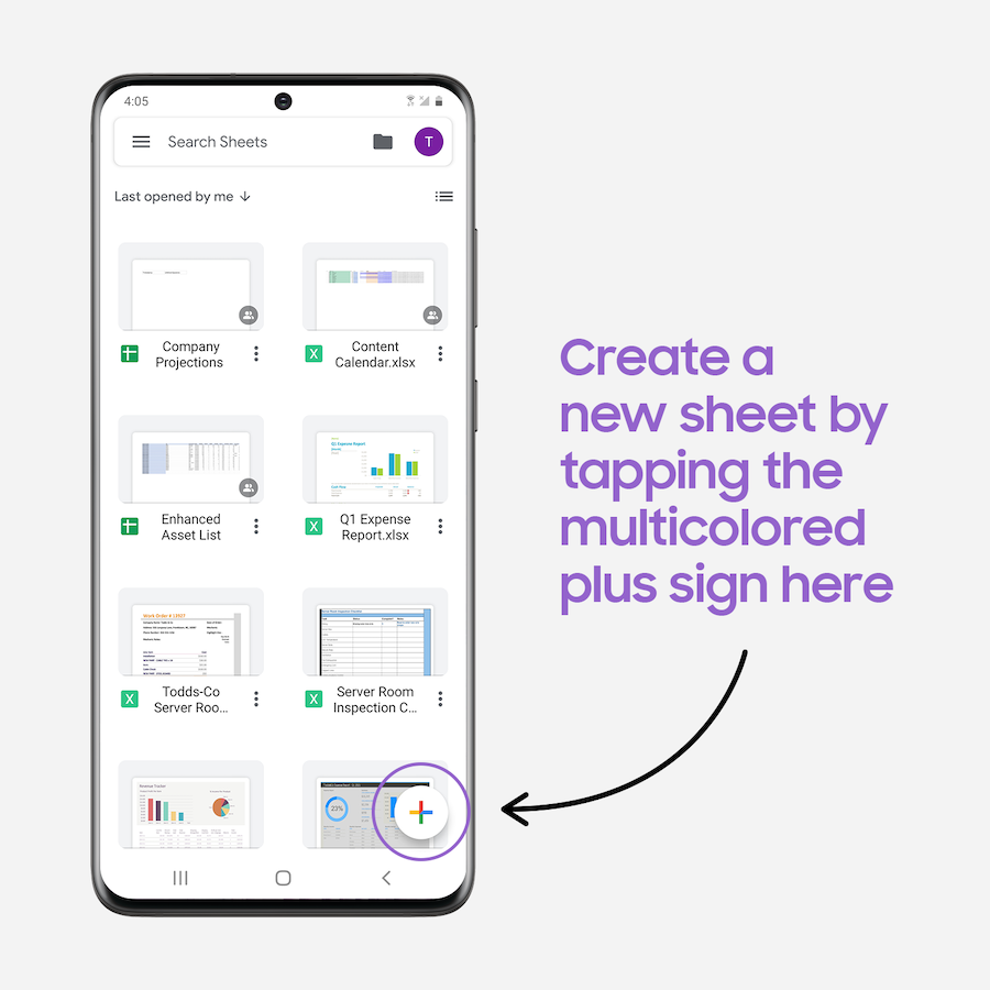 A screenshot of Google Sheets app open on a Galaxy smartphone