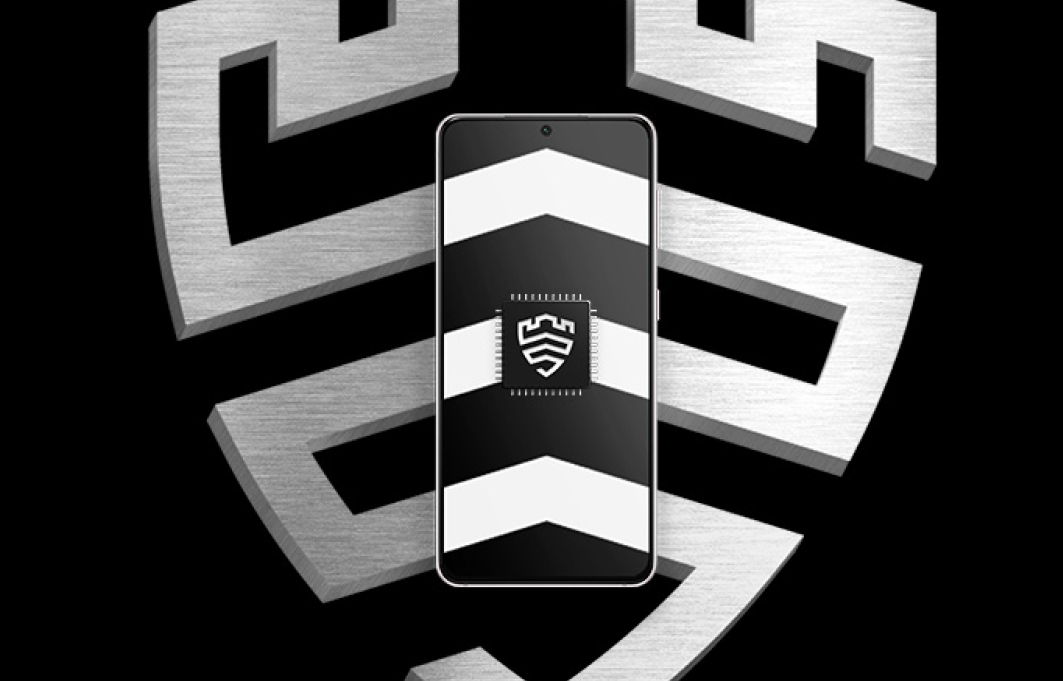 Samsung Knox shield logo on microchip on Samsung phone screen