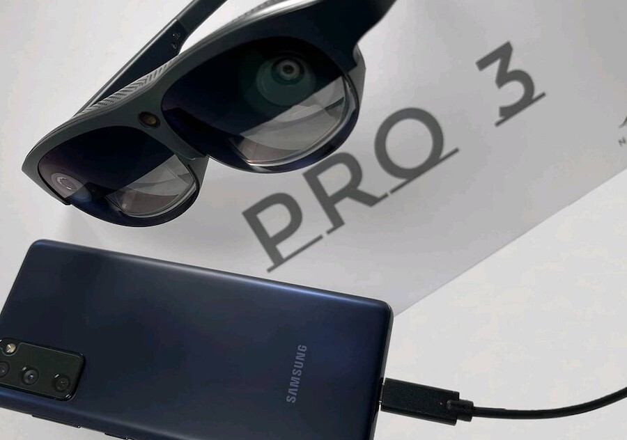 NuEyes Pro 3 smart glasses for veterans with low vision connected to Samsung smartphone