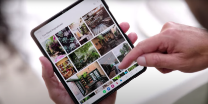Real estate agent using Nearby Share on Galaxy Z Fold4 to send images to client