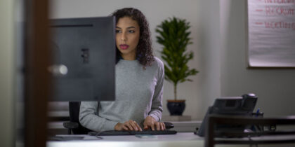 Banker working at desk