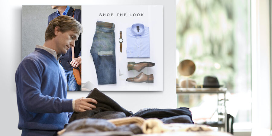 retail digital signage influences purchases in men's clothing store