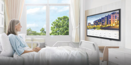 patient watches TV on healthcare grade TV by Samsung