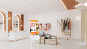 Self-service kiosk in retail store.